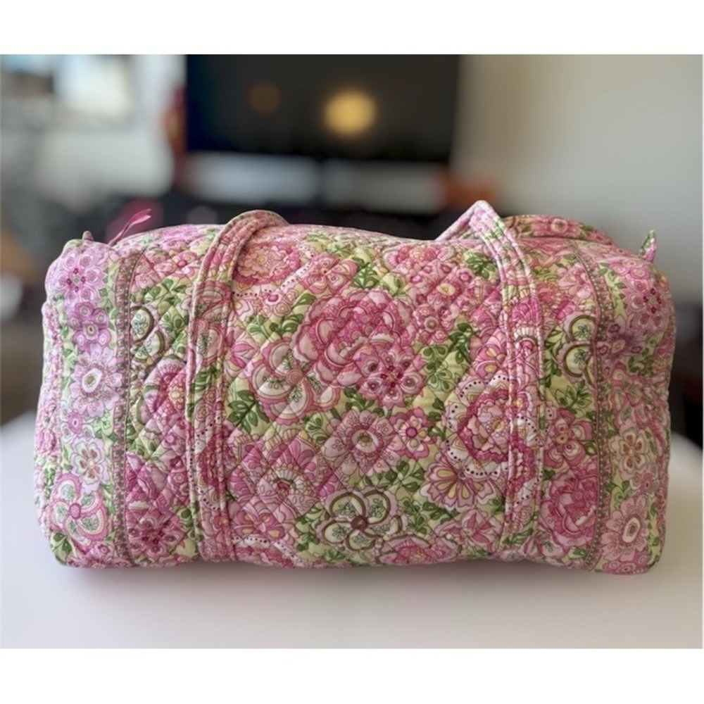 Vera Bradley Rare Retired Petal Pink Large Quilted Y2K Duffle Bag Travel USA EUC